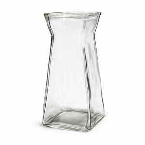 Clear Glass Square Vase – 8” Tall Modern Decorative Flower Vase